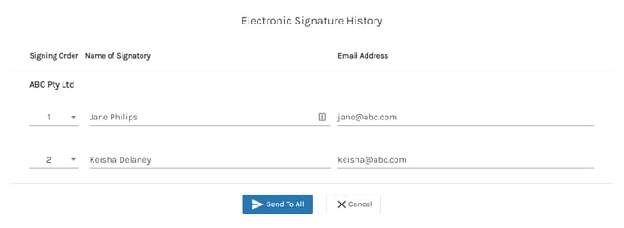 e-signature history dialogue